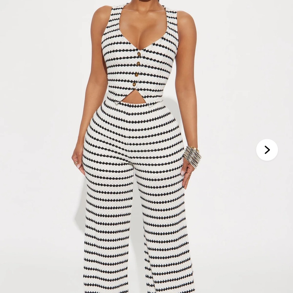 Black and White Striped Pant Set